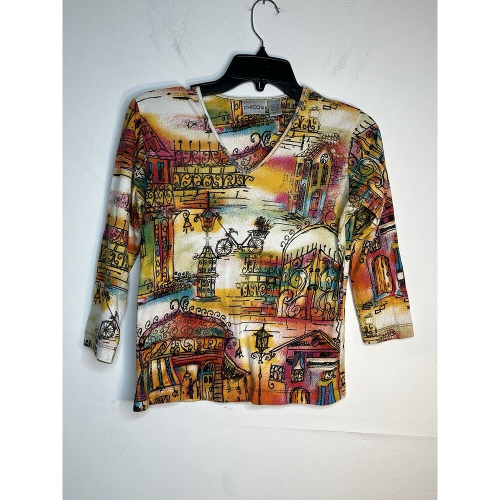 Chicos Parisian Art Sketch sz 0 S Friends phoebe buffay vtg y2k Top Blouse (15)